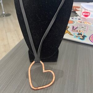 New J. Marie solid copper hammered heart on black leather necklace